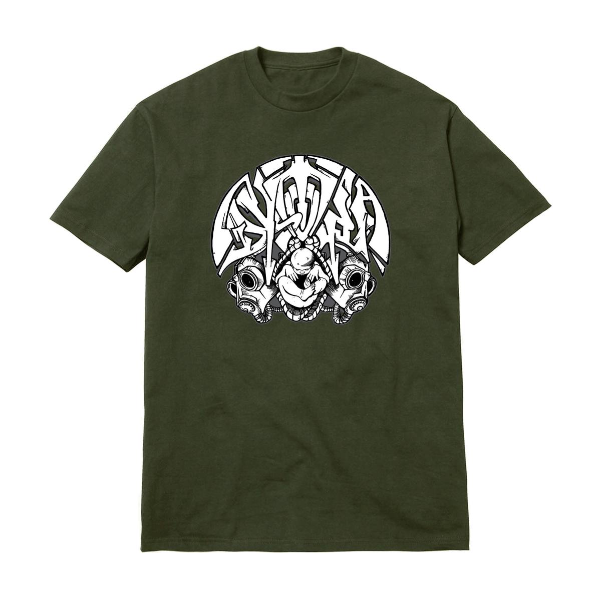 GX1000 - Dystopia Gas Mask Tee Military Green