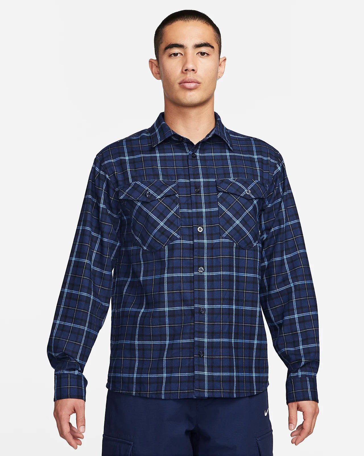 Nike SB Flannel Skate Button Up Shirt Midnight Navy Obsidian