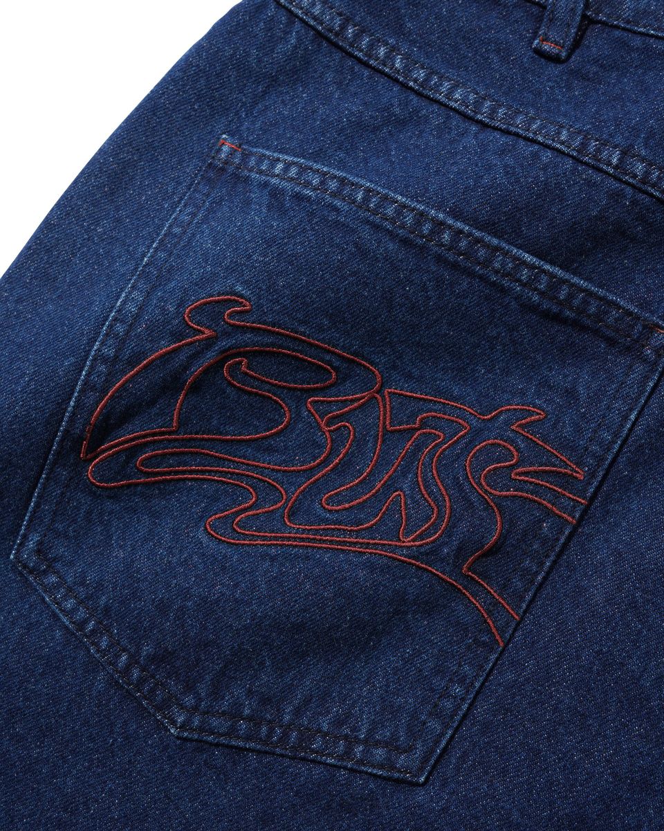 BUTTER GOODS - Drummer Baggy Denim Shorts Raw Dark Indigo