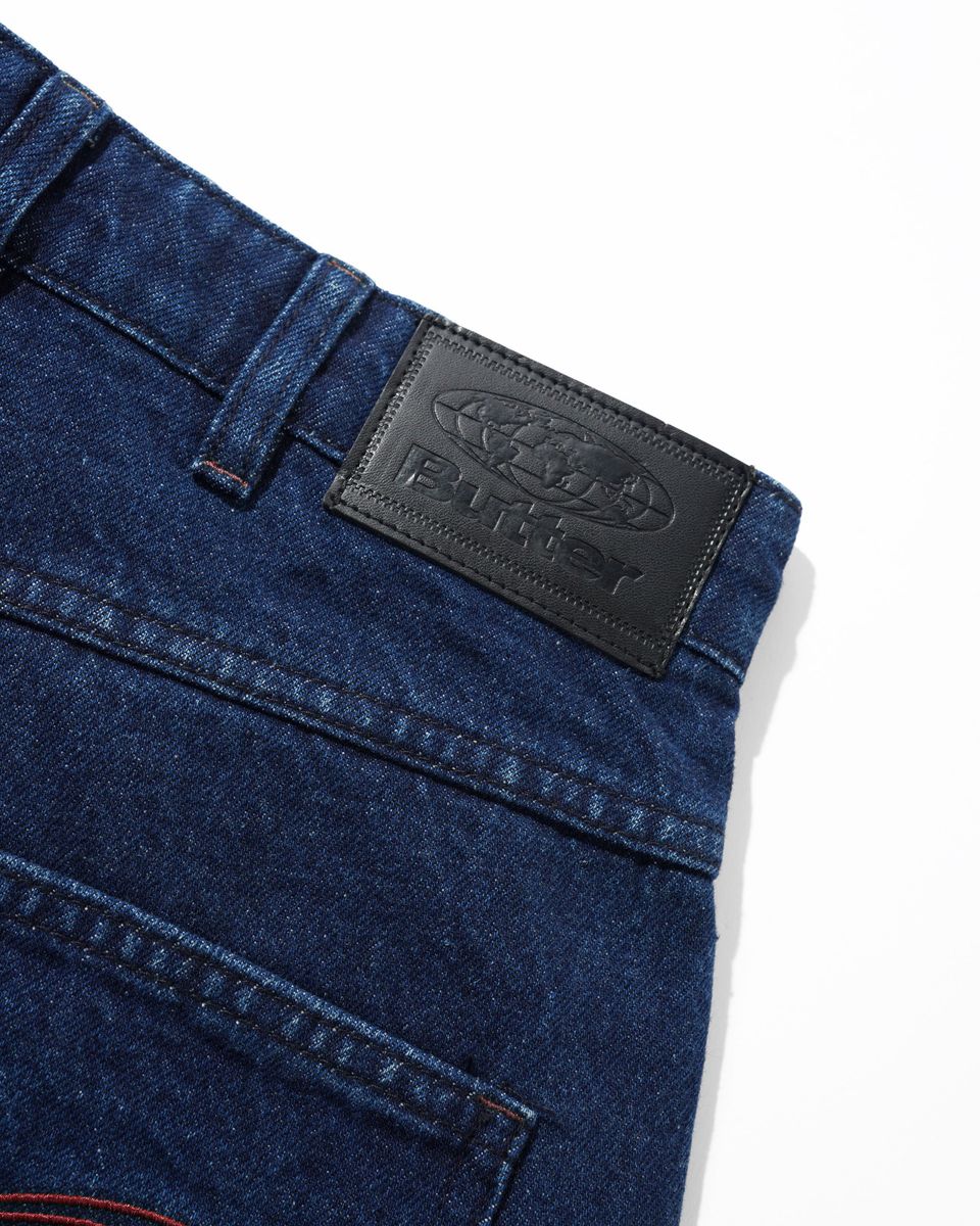 BUTTER GOODS - Drummer Baggy Denim Shorts Raw Dark Indigo