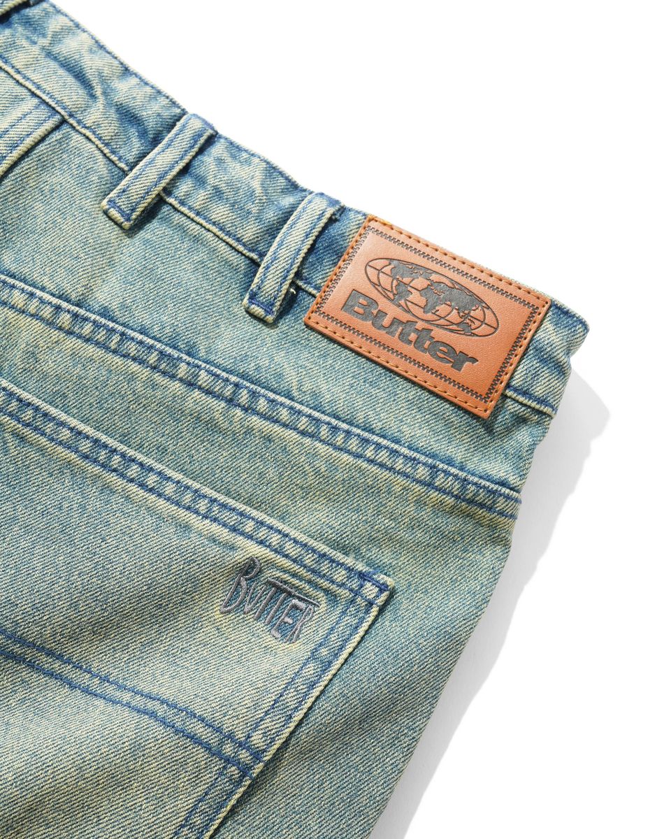 BUTTER GOODS - Straight Leg Denim Jeans Dirty Washed Blue