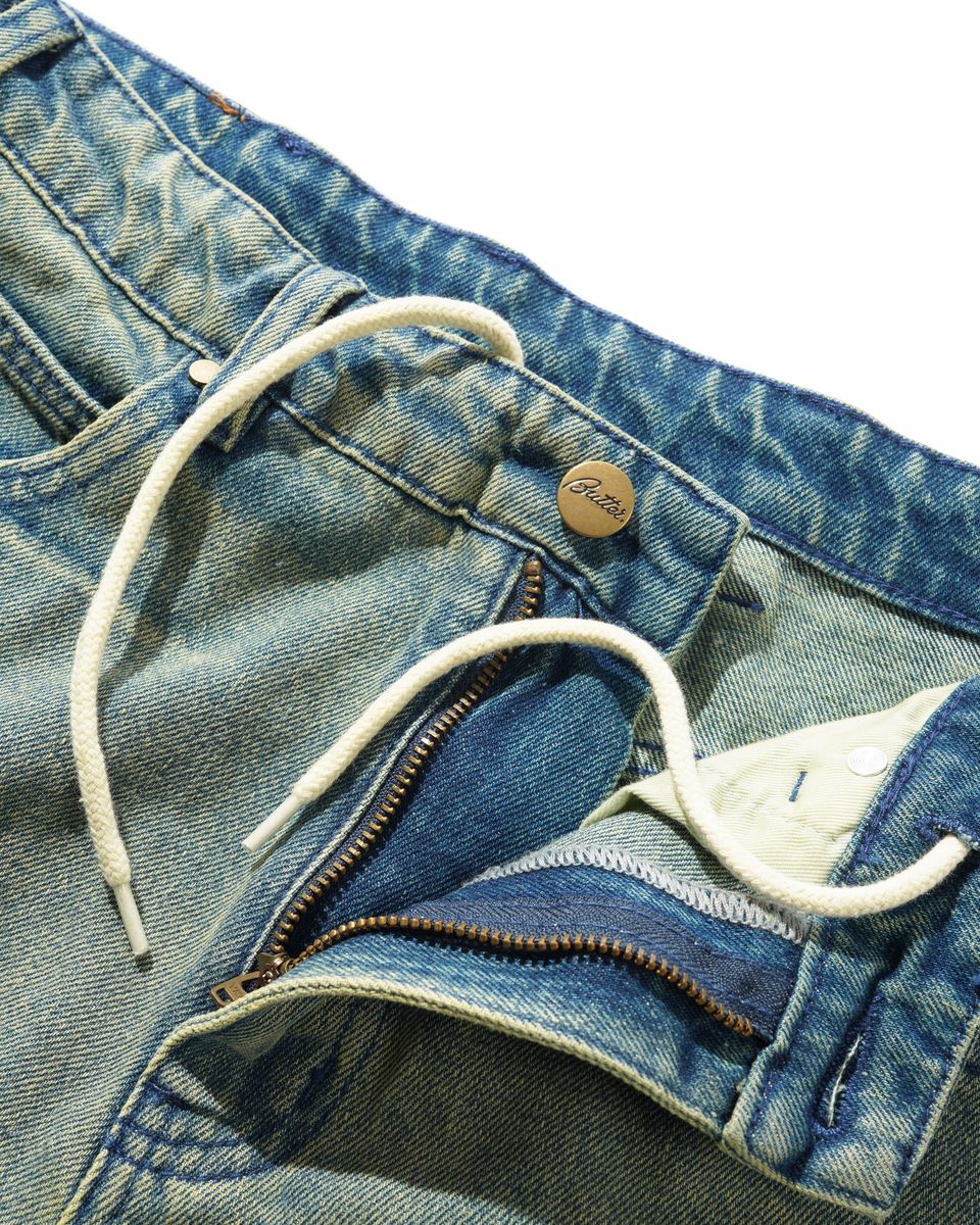 BUTTER GOODS - Straight Leg Denim Jeans Dirty Washed Blue
