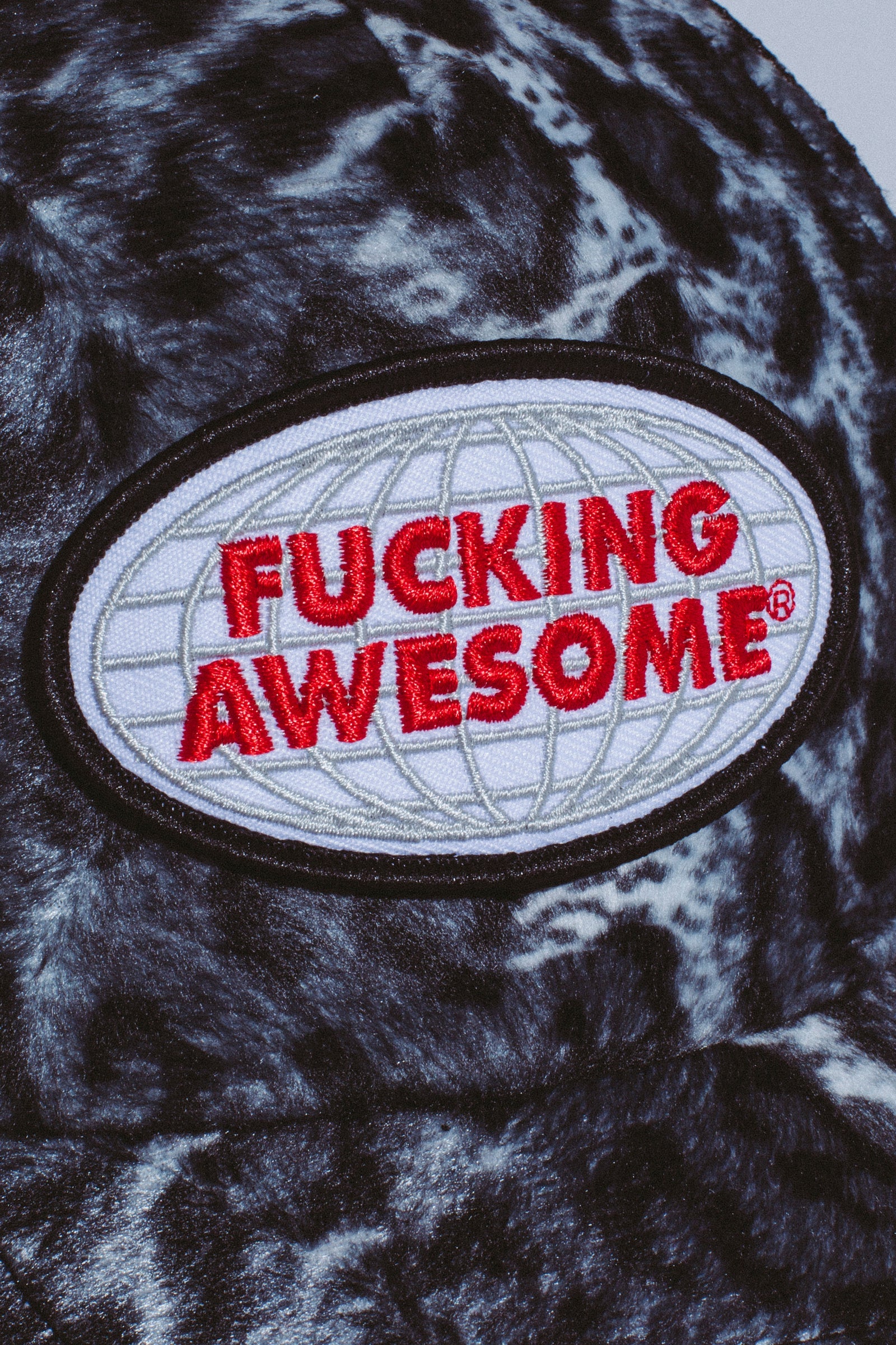 FUCKING AWESOME - Fuzzy Leopard Trucker Hat Snow