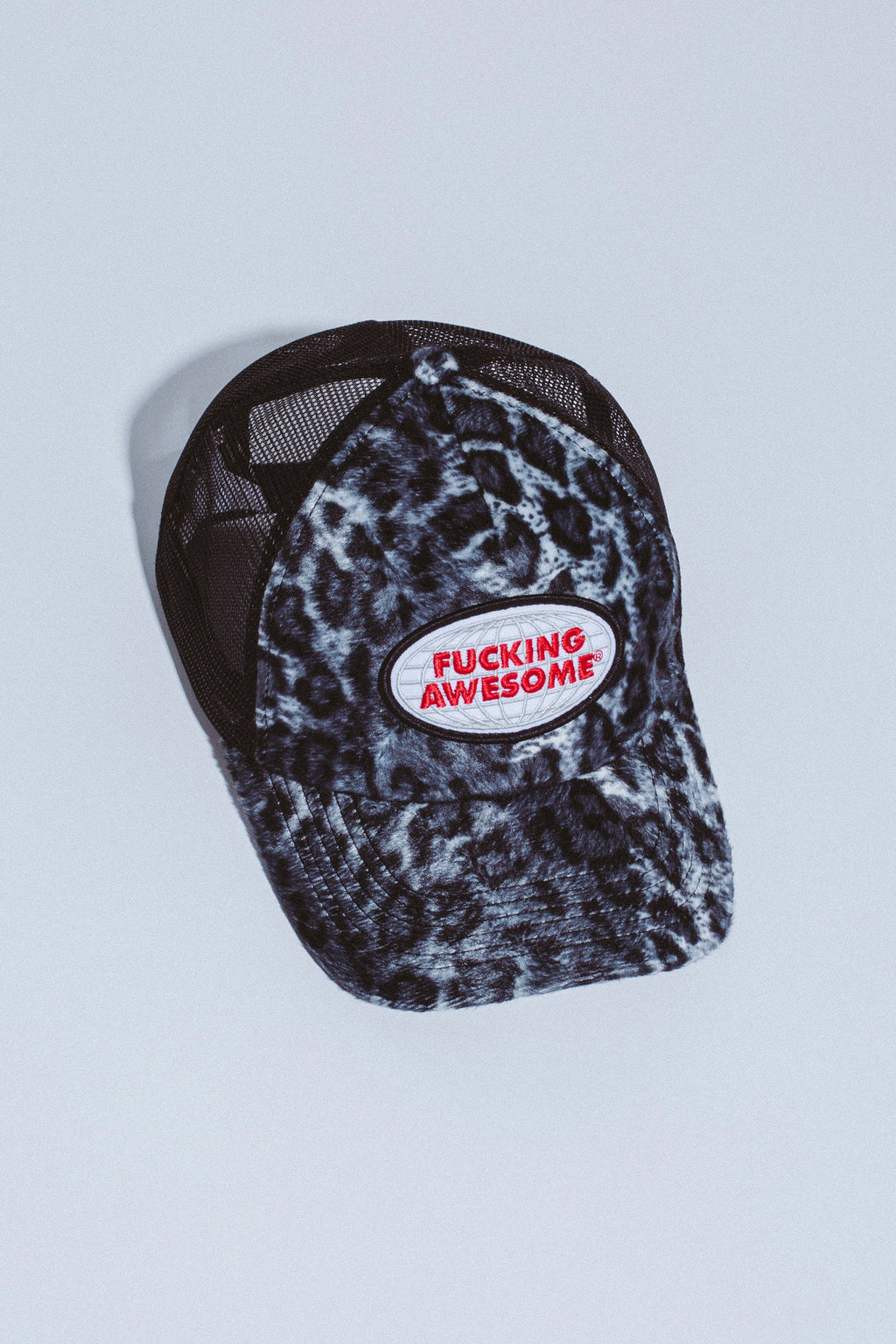 FUCKING AWESOME - Fuzzy Leopard Trucker Hat Snow