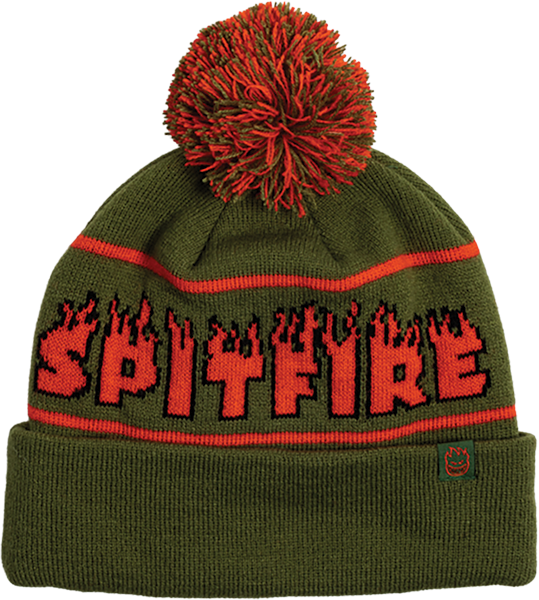 SPITFIRE - Demon Seed Script Pom Beanie Olive/Red