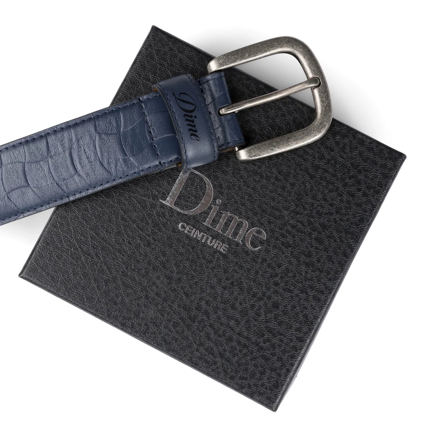 DIME - Checkered Leather Belt Navy