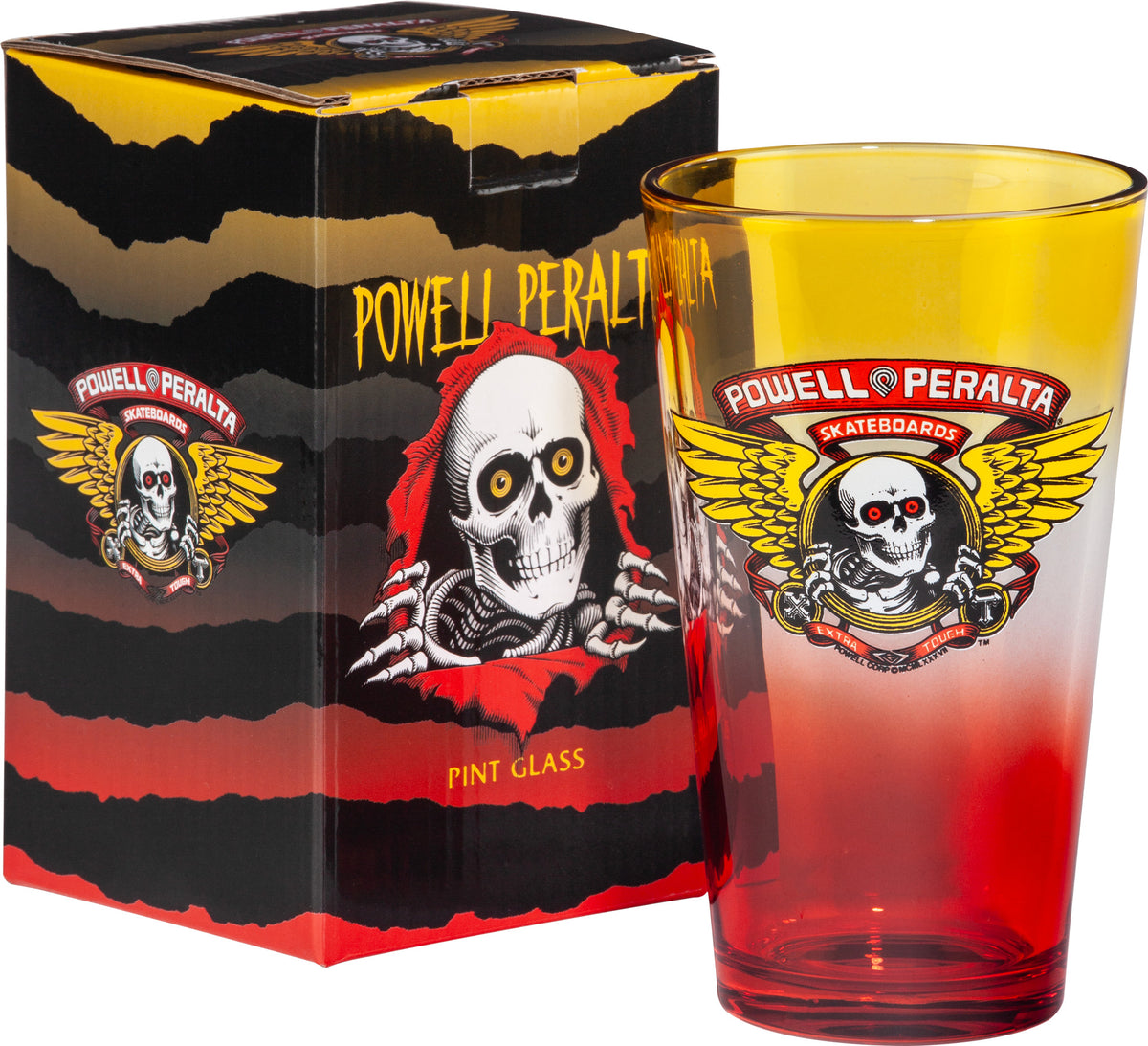 POWELL PERALTA - Winged Ripper Pint Glass Yellow/Red Fade