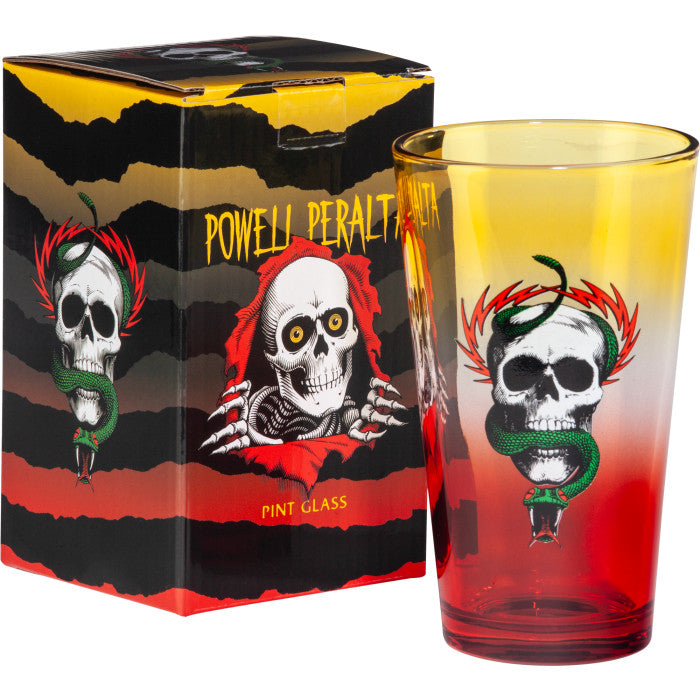 POWELL PERALTA - McGill Skull & Snake Pint Glass Yellow/Red Fade