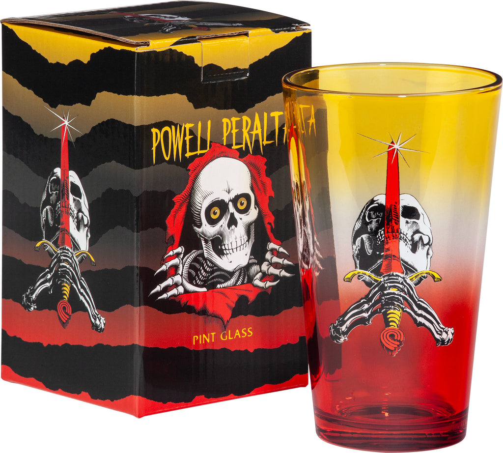 POWELL PERALTA - Skull & Sword Pint Glass Yellow/Red Fade