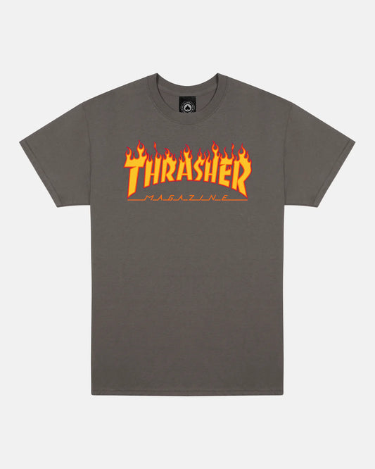 THRASHER - Flame Logo Tee Charcoal