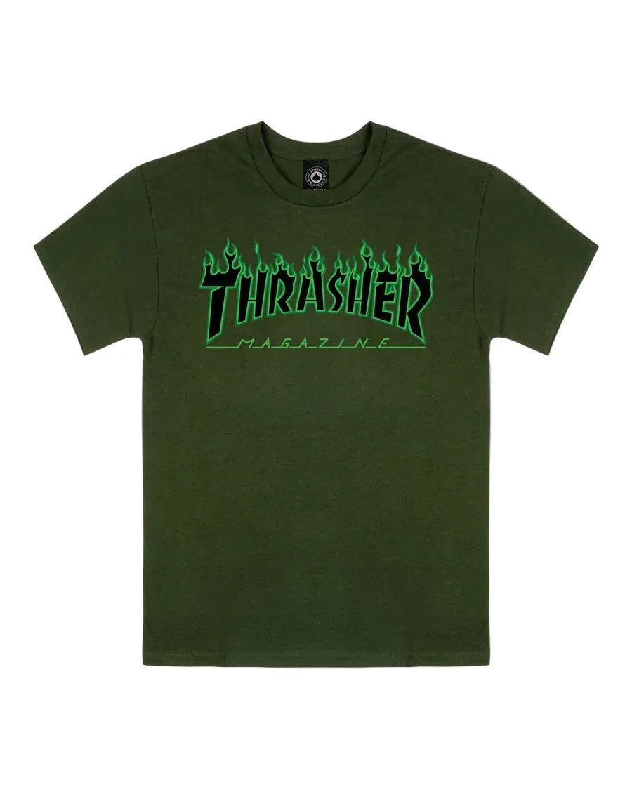 THRASHER - Flame Tee Forest Green