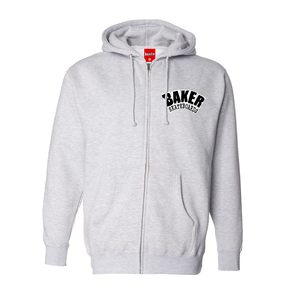 BAKER - Arch Logo Zip-Up Hoodie Heather Grey