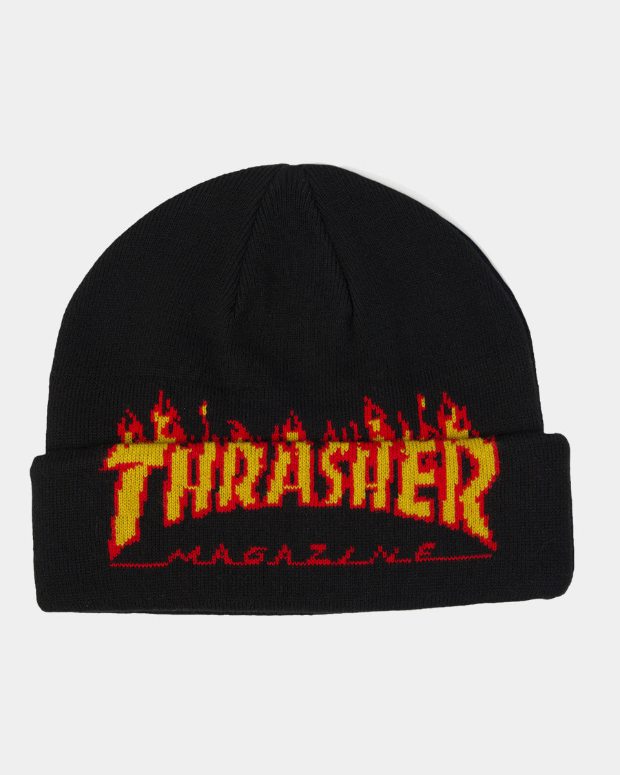 THRASHER - Flame Fold Beanie Black