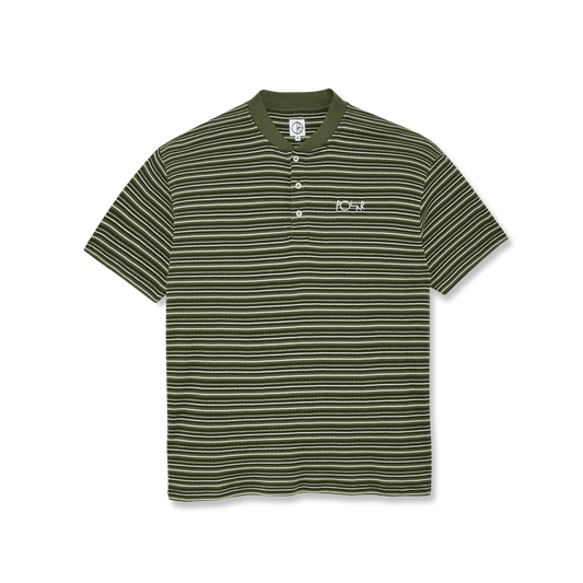 POLAR SKATE CO. - Stripe Rib Henley Tee Uniform Green